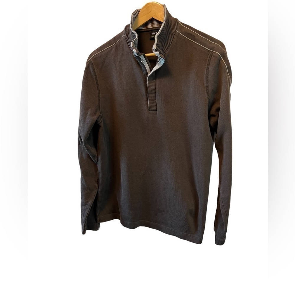 MENS HUGO BOSS Regular Fit Brown Knit Long Sleeve V Neck Pullover Sweater